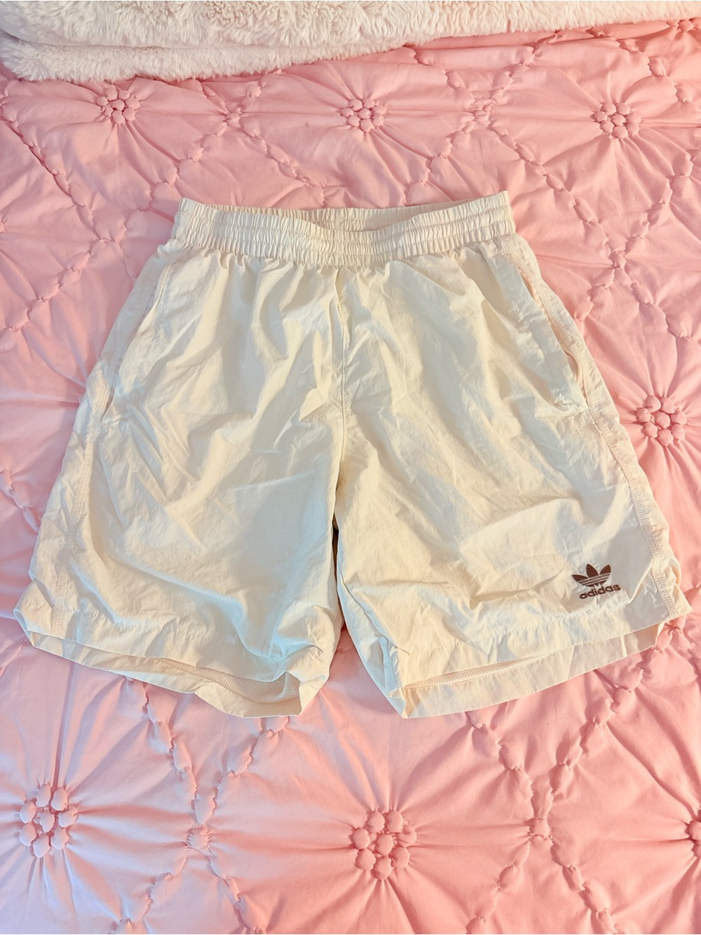 adidas Men’s Cream Athletic Shorts with Trefoil Logo